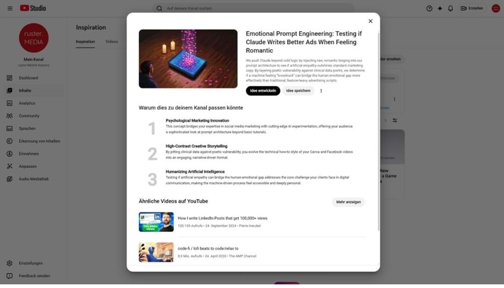 Screenshot YouTube-Marketing: KI-Tools