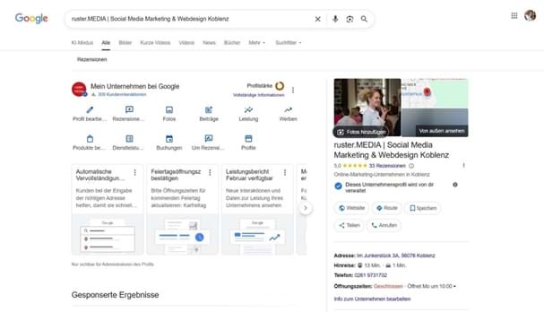 Screenshot Google Unternehmensprofil: Kostenlos und unterschätzt