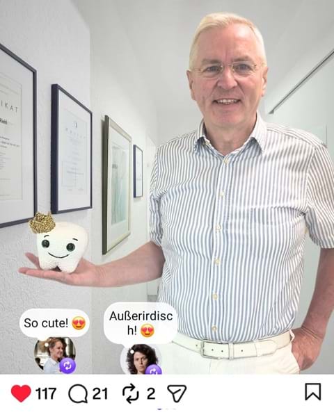 Screenshot "Posting @dr.riehl.zahnarztbendorf: Der gestrickte Zahn"