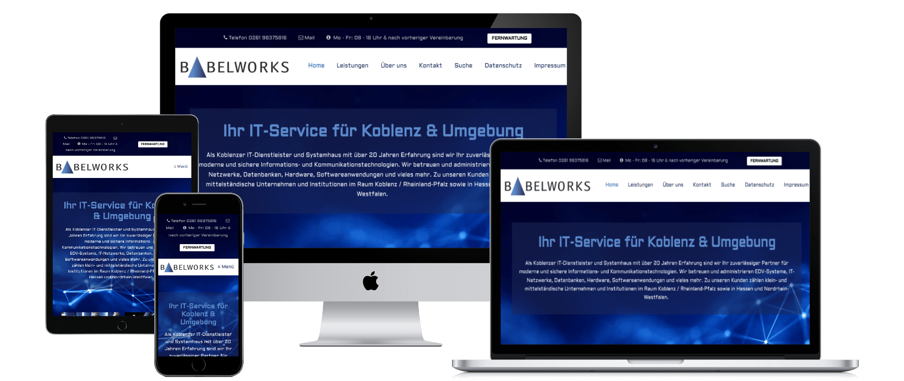 So sieht www.babelworks.de auf PC, Laptop, Tablet und Smartphone aus