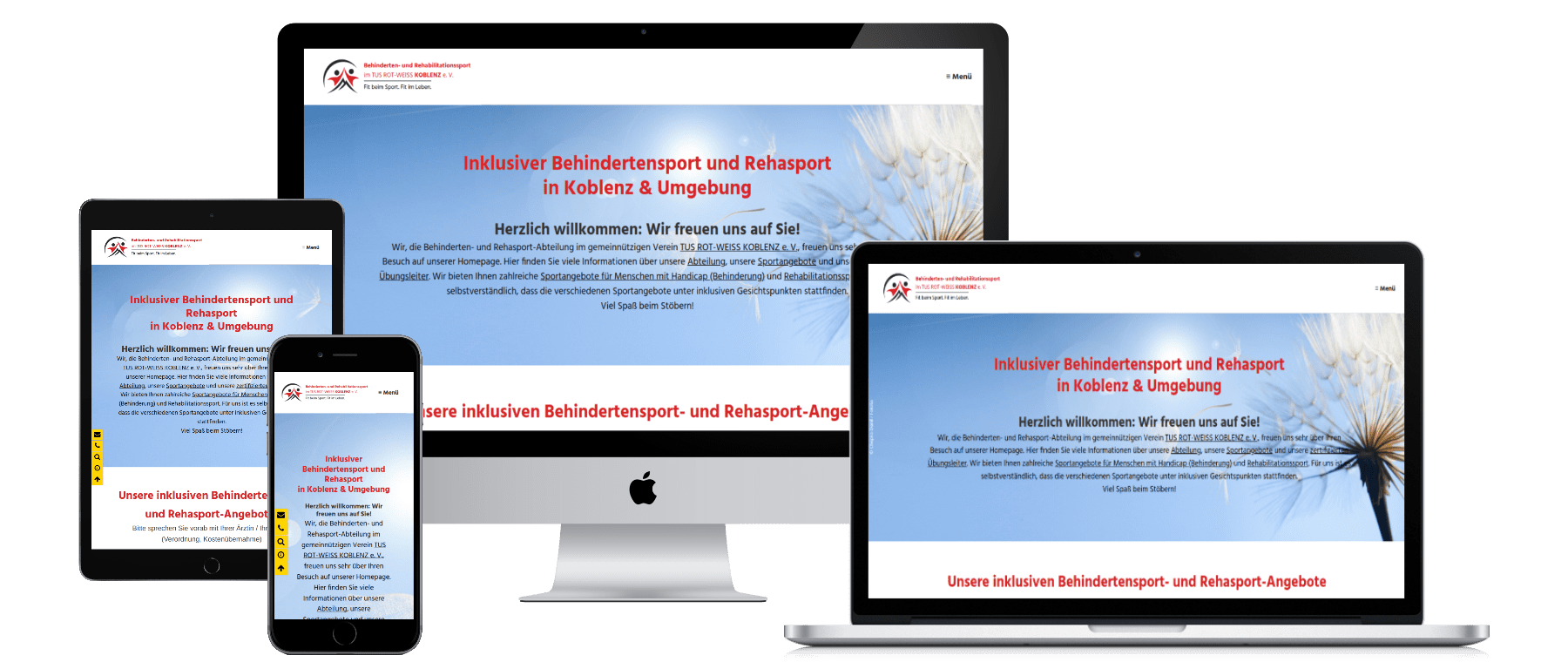 So sieht www.behindertensport-koblenz.de auf PC, Laptop, Tablet und Smartphone aus