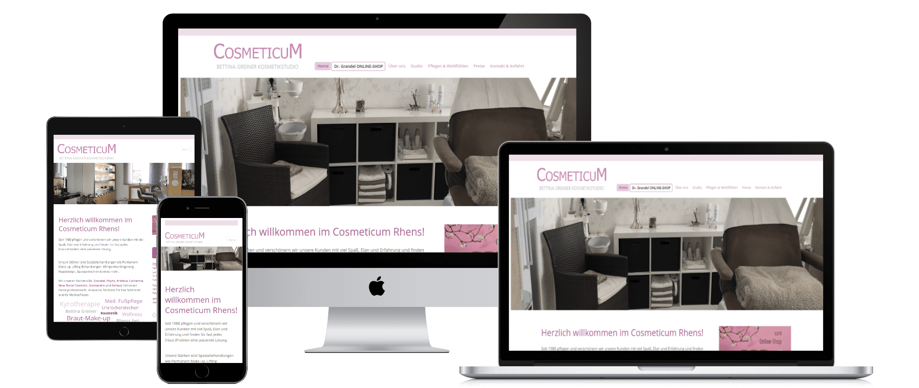 So sieht www.cosmeticum-rhens.de auf PC, Laptop, Tablet und Smartphone aus