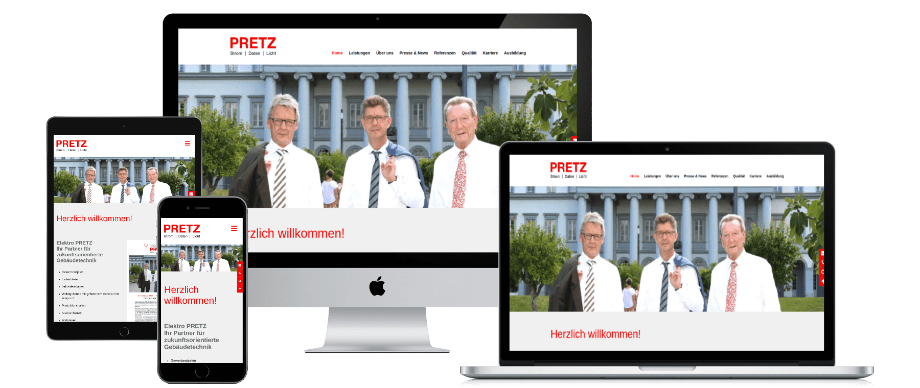 So sieht www.elektro-pretz.de auf PC, Laptop, Tablet und Smartphone aus