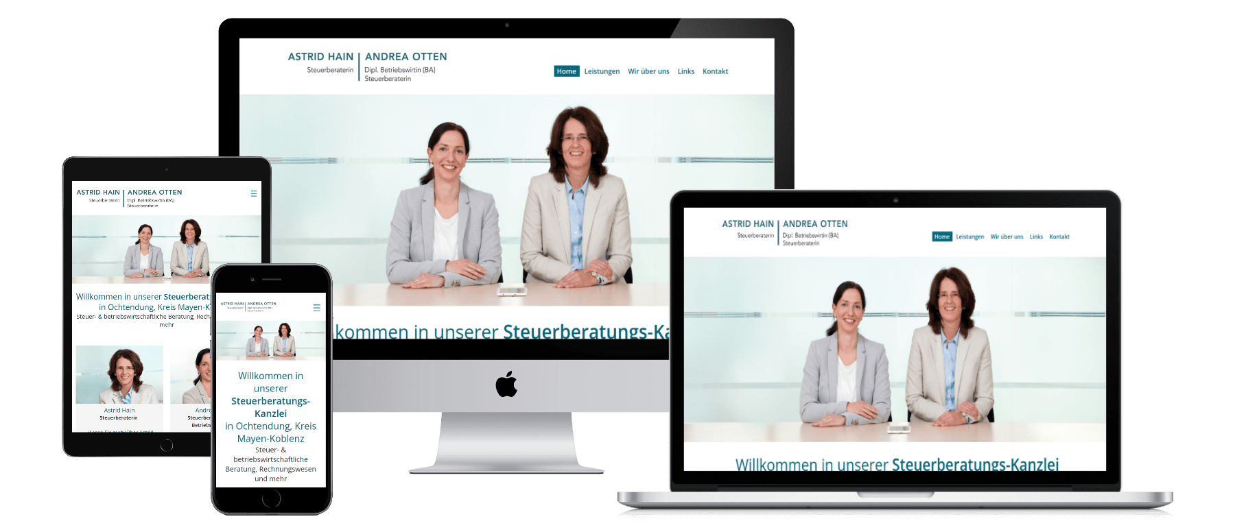 So sieht www.hain-otten-steuerberater.de auf PC, Laptop, Tablet und Smartphone aus