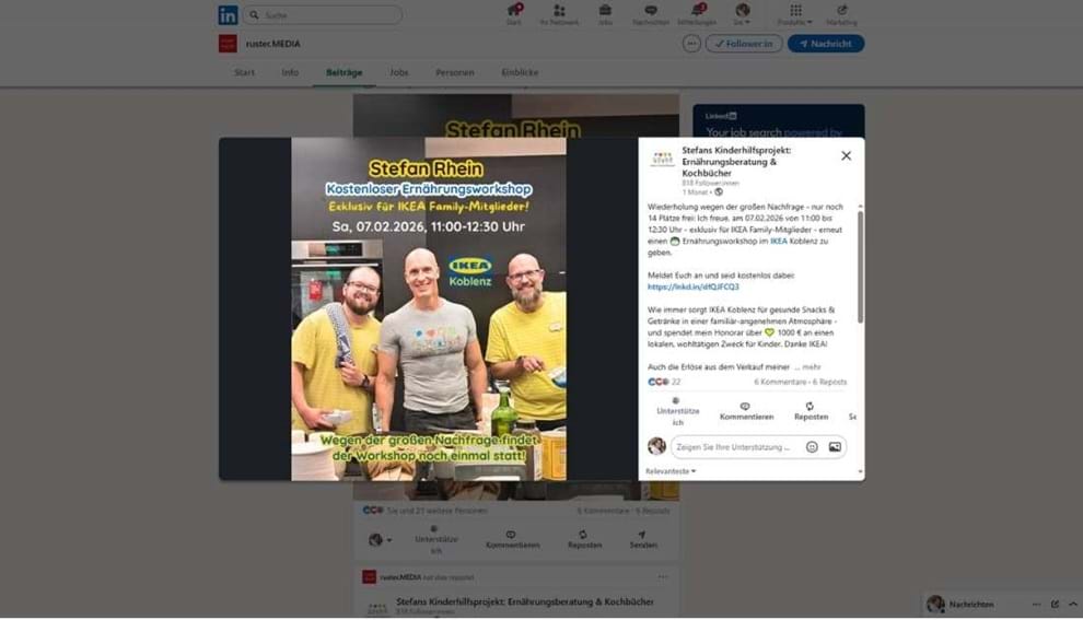 Screenhsot LinkedIn-Marketing: Kostenloser Ernährungsworkshop mit Stefan Rhein bei IKEA Koblenz