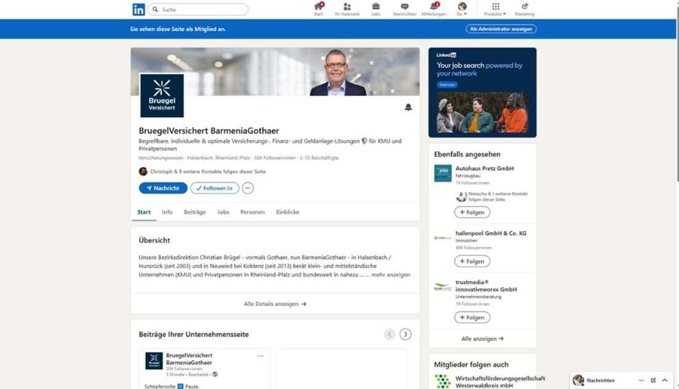 Screenshot LinkedIn-Marketing: Die LinkedIn-Unternehmensseite