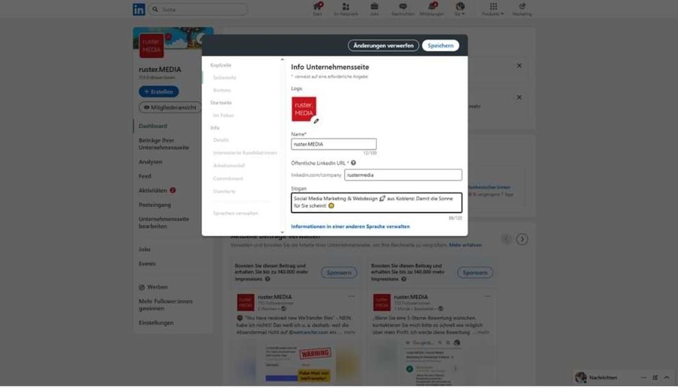 Screenshot LinkedIn-Marketing: Die LinkedIn-Unternehmensseite