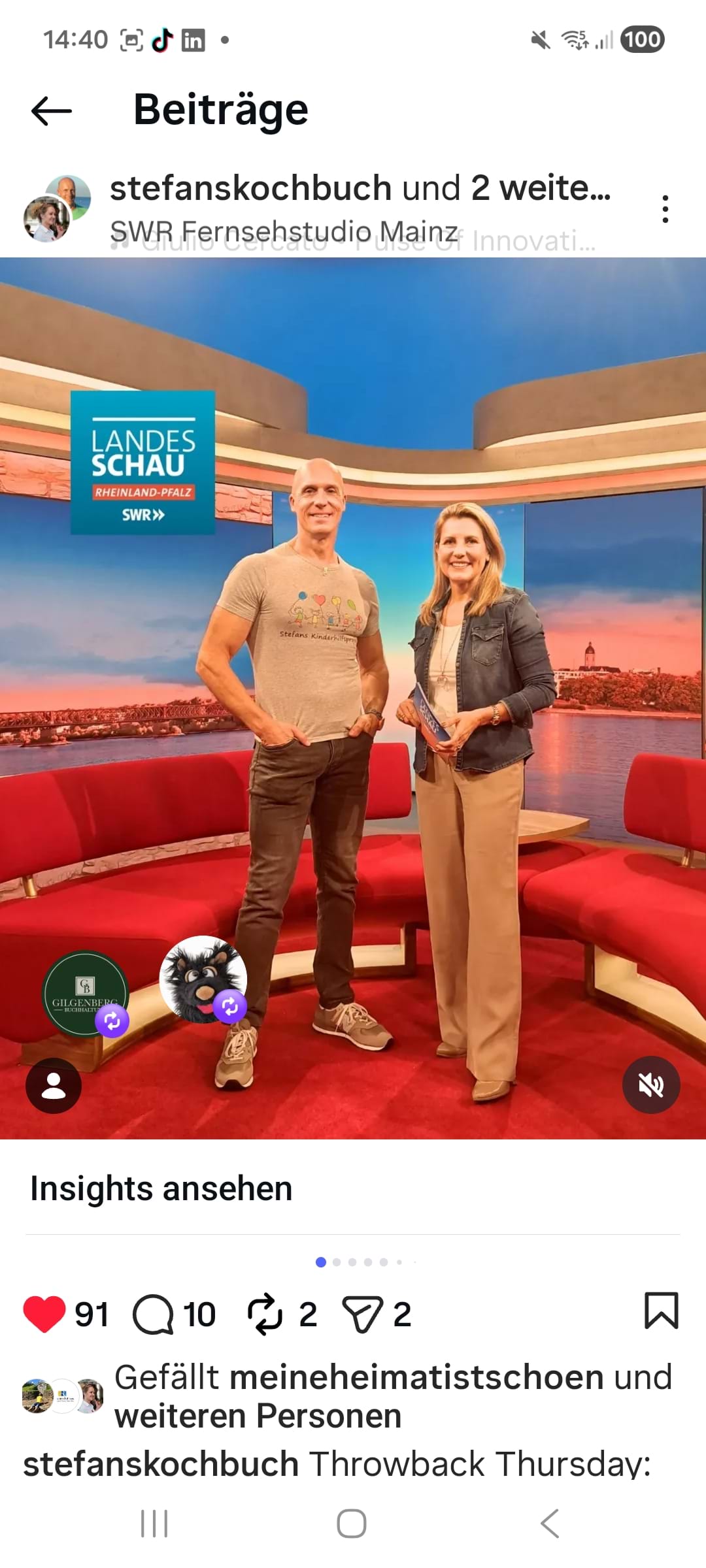 Screenshot Instagram-Marketing: Stefan Rhein bei Patricia Küll in der Landesschau Rheinland-Pfalz