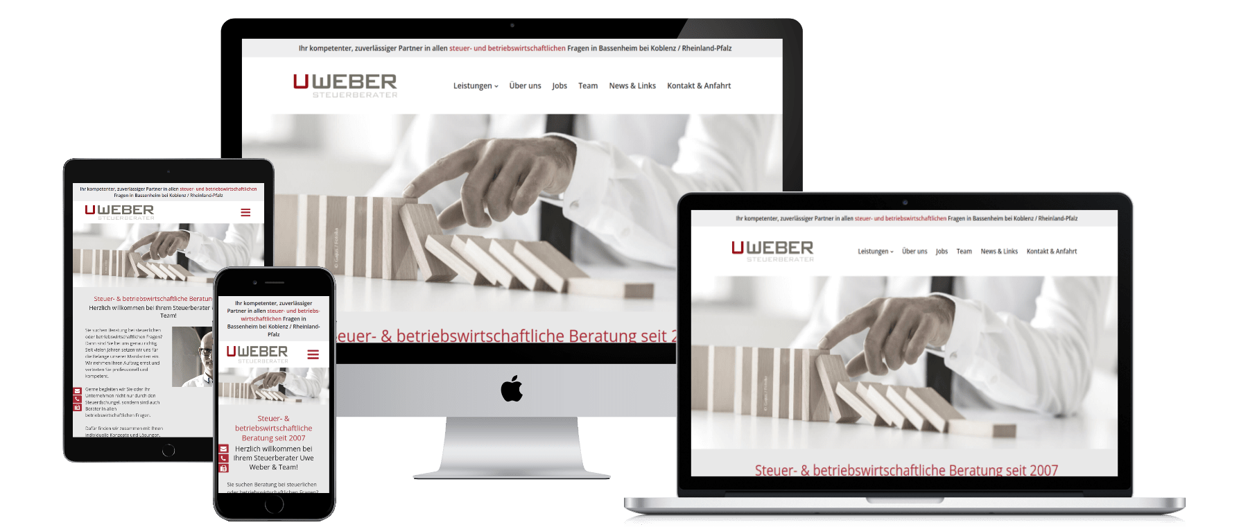 Sie sieht die Website www.stb-uwe-weber.de auf PC, Laptop, Tablet und Smartphone aus